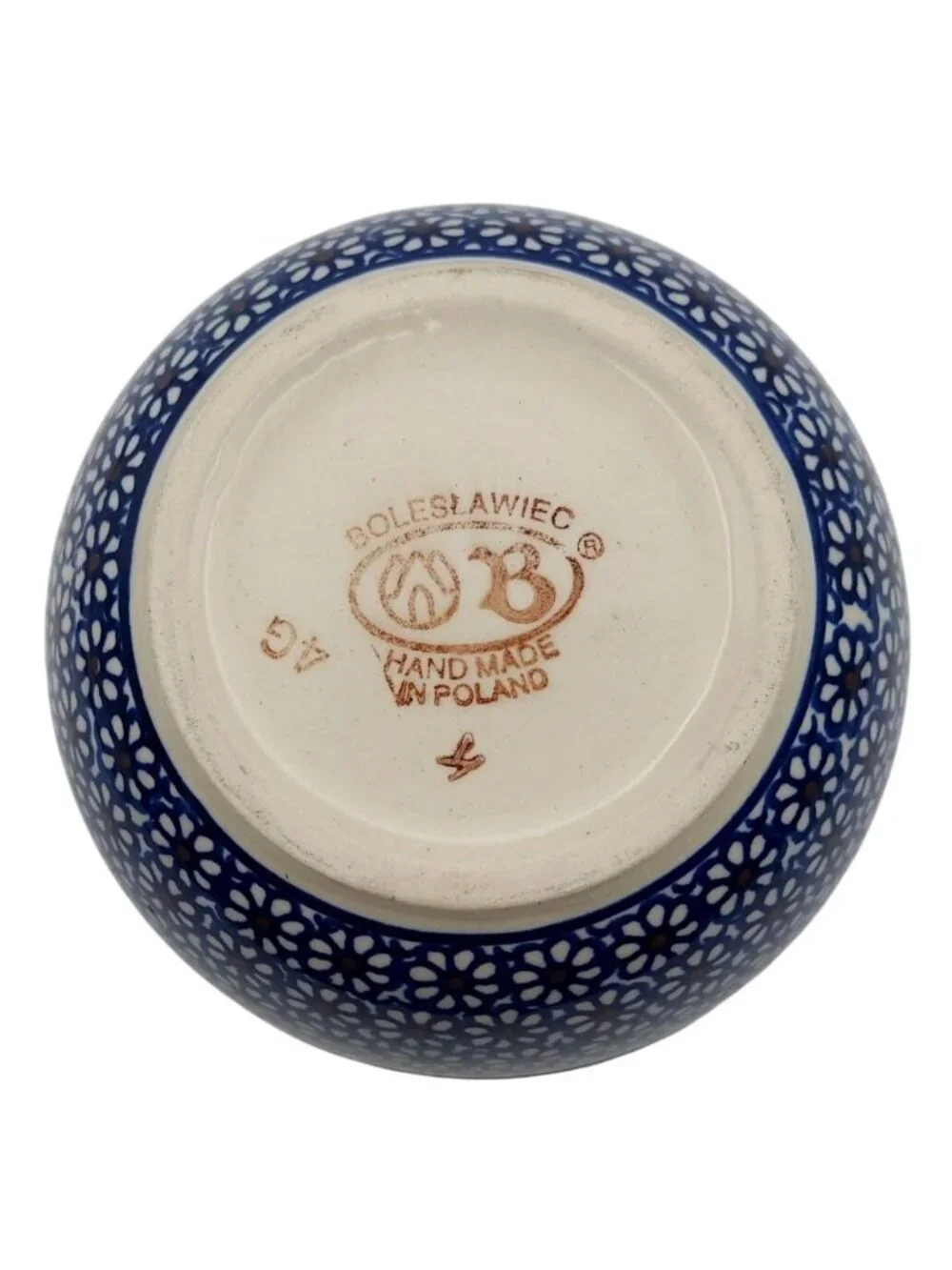 Hand Made Boleslawiec Pottery Cobalt Blue Daisy Stoneware Mixing Bowl Floral 4G